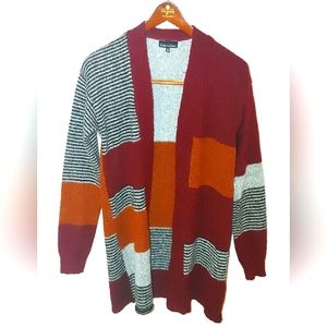 Alison Andrews Color Block Fuzzy Open Cardigan - Medium